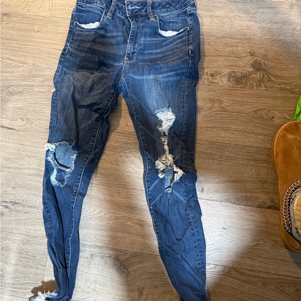American Eagle Outfitters Ripped Dark Blue Skinny Jeans